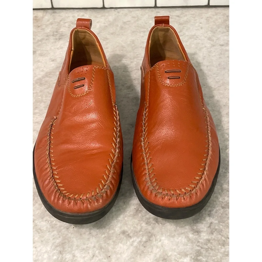 Clohoo Loafers Mens 11 Tan Cognac Leather Slip On Casual Whipstitch Moc Toe
